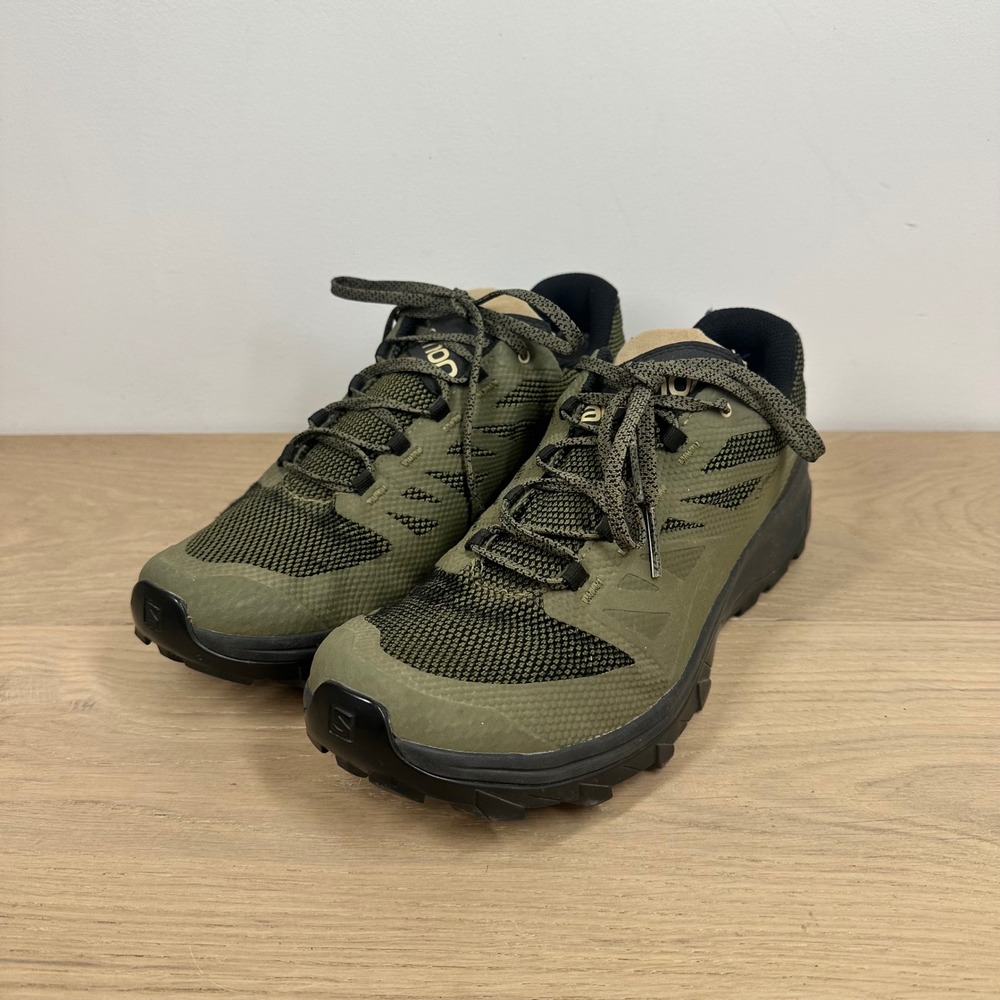 Salomon Trail Running Shoes Men 10 Green Black Mesh Contagrip Hiking Gorpcore